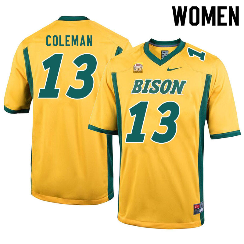 Women #13 Anthony Coleman North Dakota State Bison College Football Jerseys Sale-Yellow - Click Image to Close
